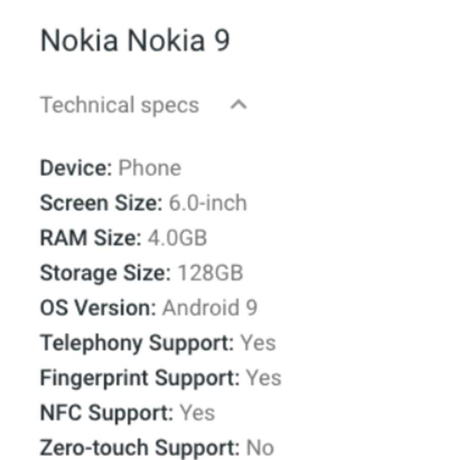 Nokia 9 specs