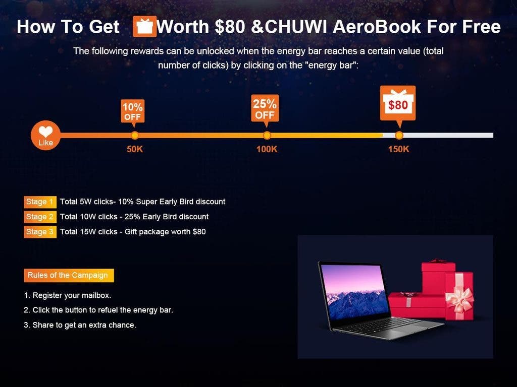CHUWI Aerobook запустил сегодня свою кампанию крауфандинга для Indiegogo